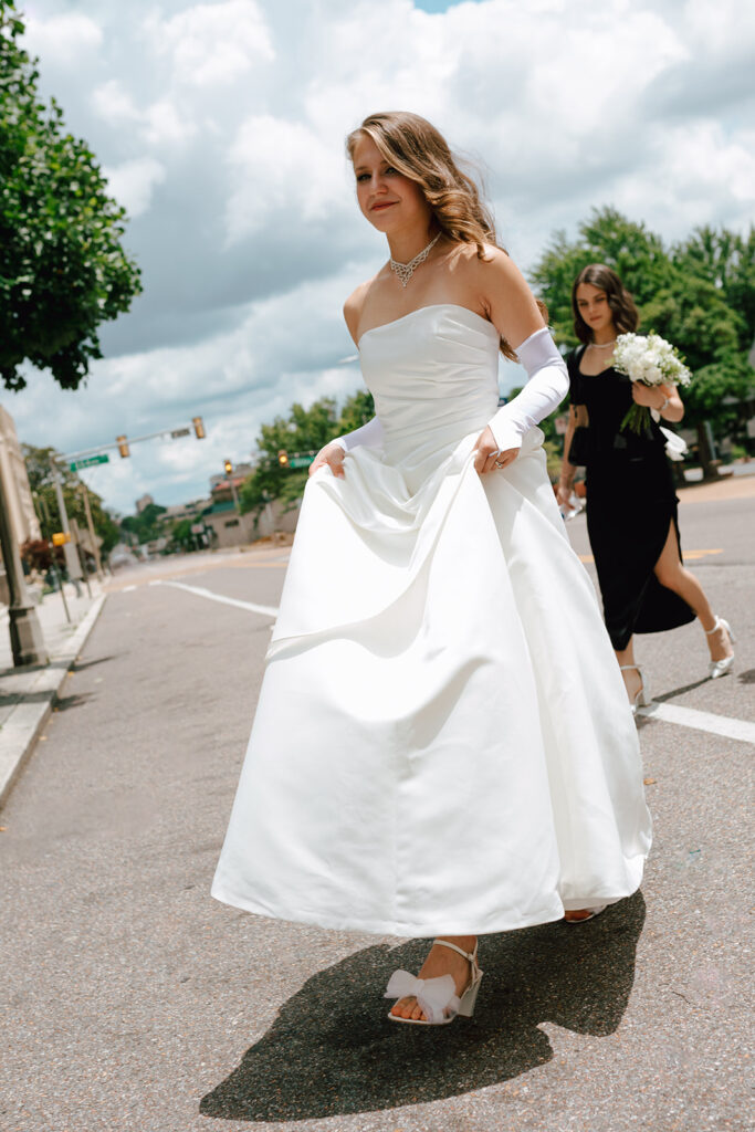 Bride walking in Downtown, Memphis, TN