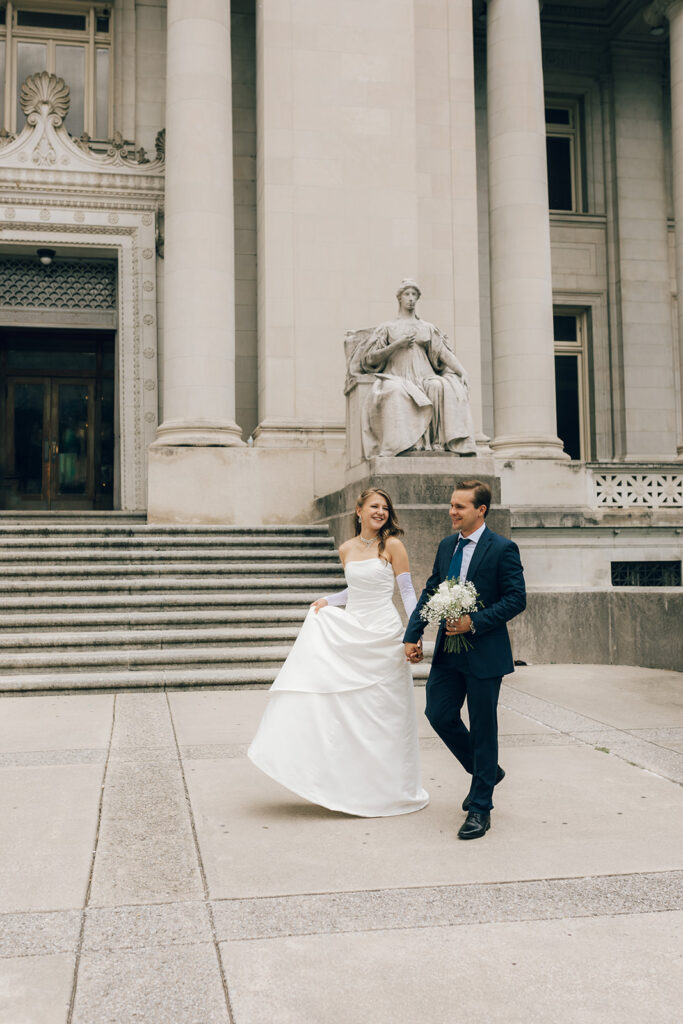 Couple walking at Elopement at Shelby County Courthouse Memphis, TN