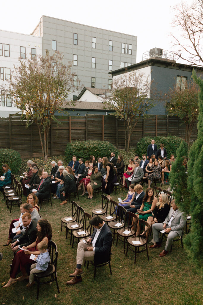 Outdoor courtyard at The Cordelle with intimate wedding setup in Nashville