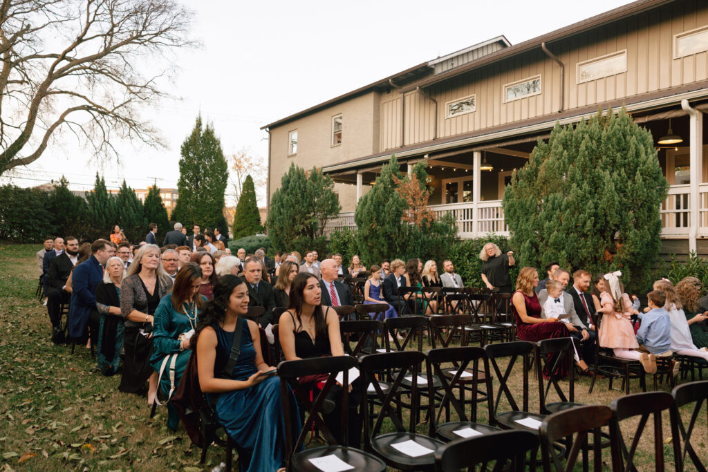 Outdoor courtyard at The Cordelle with intimate wedding setup in Nashville