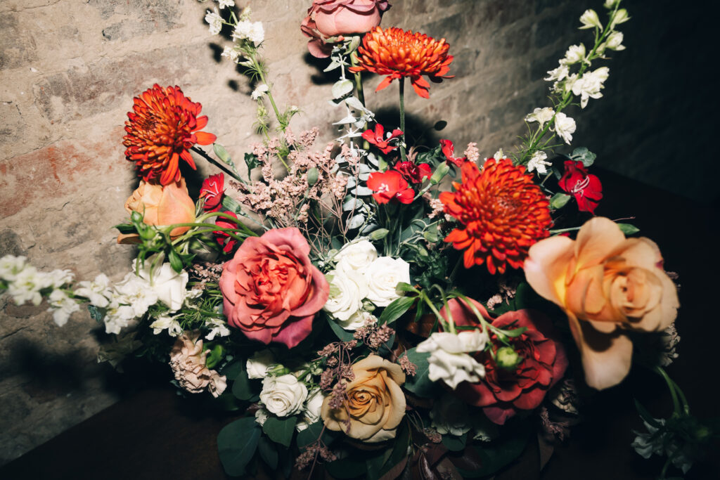 Close-up of floral arrangement at The Cordelle wedding in Nashville